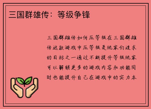 三国群雄传：等级争锋